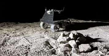 A small rover on a lunar landscape. Illustration by Canadensys (2022)