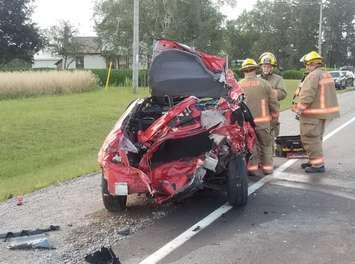 Emergency crews respond to a four-vehicle collision on Hwy. 24 near Waterford, August 1, 2017. (Photo courtesy of the OPP)