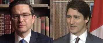 Conservative leader Pierre Poilievre (Image capture via @PierrePoilievre on Twitter.) and Prime Minister Justin Trudeau (Capture @CPAC).