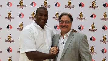 Photo of London Lighting coach Keith Vassell and team owner Vito Frijia from Twitter @LondonLightning
