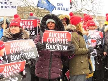 Teachers walk the picket line during their one-day strike, December 4, 2019. (Photo by Miranda Chant, Blackburn News)