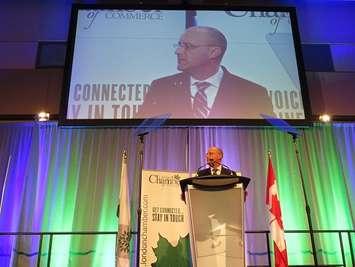Mayor Matt Brown delivering his state of the city address at the London Convention Centre, January 31, 2017. (Photo by Miranda Chant, Blackburn News.)