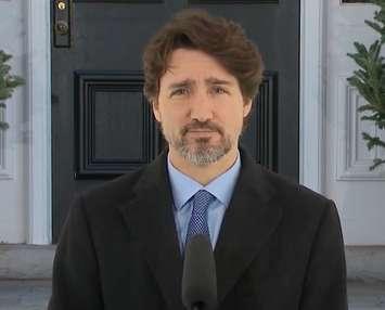Prime Minister Justin Trudeau during his daily news conference April 28, 2020. (via Facebook)