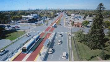 Artist's rendition of BRT on Wellington Rd at Baseline Rd. E. Courtesy of city of London.