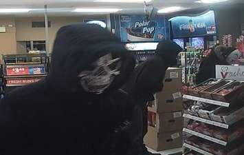 Photo of masked robbery suspects provided by London police. 