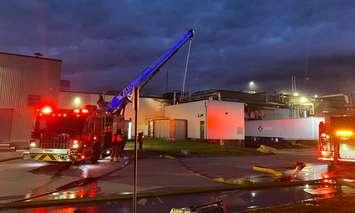 London firefighters battle a blaze at the Cargill poultry processing plant in London, May 23, 2022. Photo courtesy of the London Fire Department.