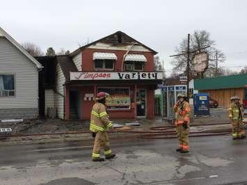 A convenience store with living space above was damaged by fire on April 18, 2019. Photo by Scott Kitching.
