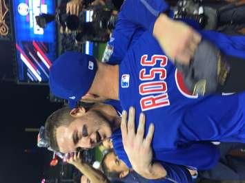 David Ross and Anthony Rizzo of the Chicago Cubs celebrate winning the 2016 World Series. Photo by Jeff Teolis, Blackburn Radio