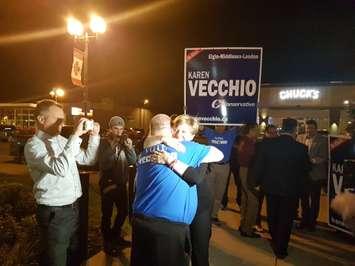 Conservative Party of Canada candidate Karen Vecchio arrives at her campaign celebration at Boston Pizza. October 21, 2019. (Photo by Natalia Vega)