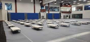 Beds have been set up in Lambton College’s gymnasiums for use by Bluewater health as a field hospital if needed. Photo courtesy of Bluewater Health. 