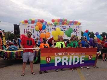 Members of Unifor prepare for the 2016 London Pride parade. Photo submitted by Gayle Milne.