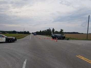Police respond to a crash on Nairn Rd at McEwen Dr. in Middlesex Centre, July 30, 2018.  (Photo courtesy of the OPP)