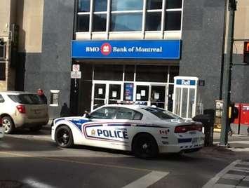 A London police cruiser parked outside the Bank of Montreal on February 1. Photo by Miranda Chant, Blackburn News.