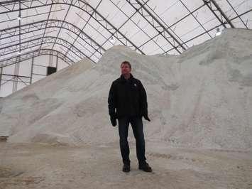 John Parsons, London's Manager of Transportation and Roadside Operations, inside the salt dome at the Exeter Road Operations Centre, December 8, 2016. The dome can hold up to 8,000 tones of salt. (Photo by Miranda Chant, Blackburn News.)