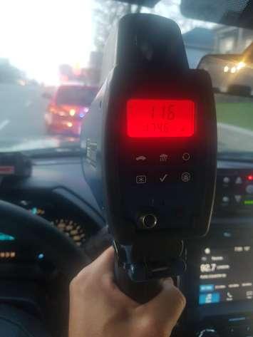 A 37-year-old driver in London clocked at 116 km/h in a 50 km/h zone April 2020. Photo from London Police Service Twitter page.