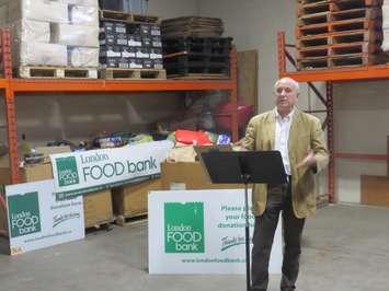 Glen Pearson speaks at the London Food Bank. Photo by Rebecca Chouinard.