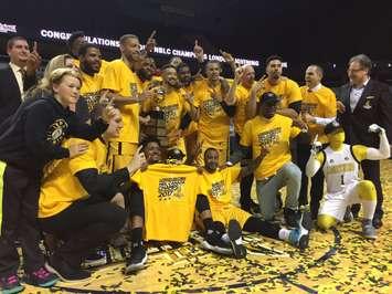 The London Lightning celebrate after beating the Halifax Hurricanes to become the 2017 NBLC champions, June 5, 2017. (Photo courtesy of the London Lightning via Twitter)