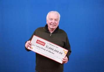 Larry Kemp of Ilderton picks up his $1-million lottery prize in Toronto. Photo provided by Ontario Lottery and Gaming. 