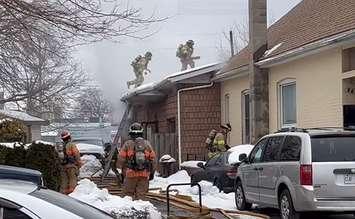 Firefighters battle an electrical fire at a home on Ormsby Street, March 14, 2023. Photo courtesy of the London Fire Department. 