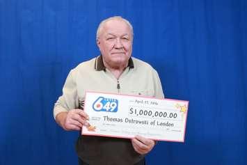 Thomas Ostrowski claiming his lotto winnings in Toronto. Photo courtesy of the OLG.
