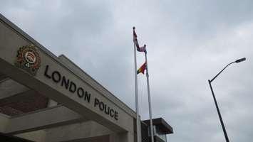 London police erect Pride Flag outside of police headquarters on Dundas St., July 14, 2016. (Photo by Samuel Gallant)