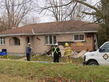 Fire officials investigate the cause of an explosion at a home at 1335 Hamilton Rd., December 5, 2017. (Photo by Miranda Chant, Blackburn News)