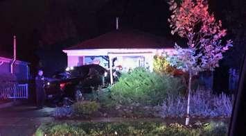 A vehicle crashed into a home on Elliott Street, October 19, 2020. Photo courtesy of the London Fire Department.