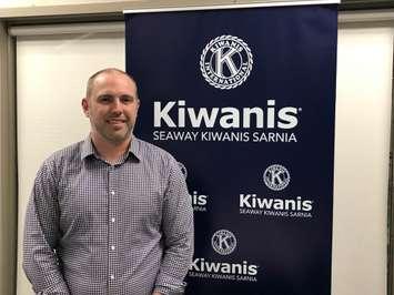 Dr. Blake Pearson speaks with members of Sarnia's Seaway Kiwanis club. April 24, 2018 (Photo by Melanie Irwin)