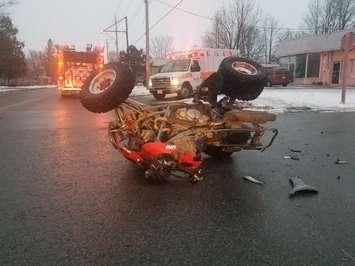 Emergency crews respond to Main Street in Waterford following a two-vehicle crash involving an ATV, December 11, 2018.  (Photo courtesy of the OPP)