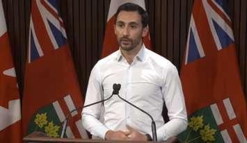 Ontario Education Minister Stephen Lecce on February 1, 2021.  (Photo courtesy of the Ministry of Education YouTube channel)