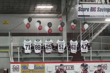 The Chatham Maroons honour six veteran players who were playing in their last regular season home game in Chatham. February 26, 2017. (Photo by Matt Weverink)