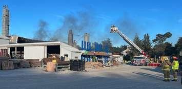 Firefighters on scene of a fire at Coldstream Concrete, June 15, 2021. Photo from Coldstream Concrete/Facebook.
