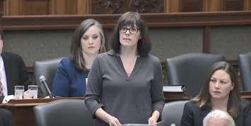 London-Fanshawe NDP MPP Teresa Armstrong at Queen's Park, March 5, 2018. Screen capture from the Ontario Legislature YouTube channel.