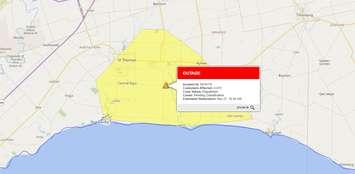 A power outage affecting thousands of Hydro One customers in Elgin County. (Photo courtesy of the Hydro One Storm Center)