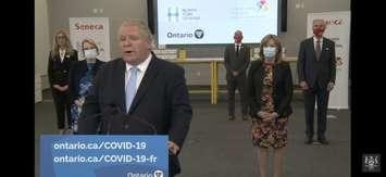 Premier Doug Ford announces the rollout of Phase Two of the province's COVID-19 vaccination plan in Toronto, April 6, 2021. Image from Premier of Ontario/YouTube.