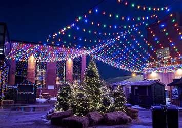 The Christmas light canopy at the Merry Market at 100 Kellogg Lane. Photo from @FactoryLDNont on Twitter. 