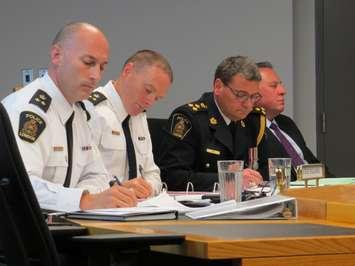 London Police Chief John Pare with Deputy Chiefs Steve Williams and Daryl Longworth at the Police Services Board meeting November 19, 2015. (Photo by Miranda Chant, BlackburnNews.com)