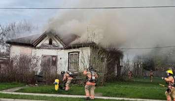 Fire crews extinguishing a fire on South St. (Photo by: London Fire Department on X)